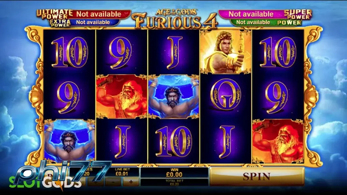 Age of the Gods Furious 4 slot gameplay screen